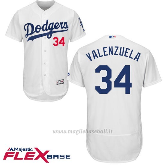 Maglia Baseball Uomo Los Angeles Dodgers Fernando Valenzuela Majestic Autentico Collezione Flex Base Bianco